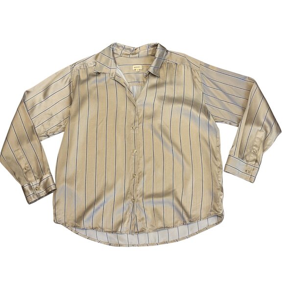 302. DONNI The Silk Pinstripe Shirt  Sand-Pinstripe $434 EUC Medium - Picture 4 of 6